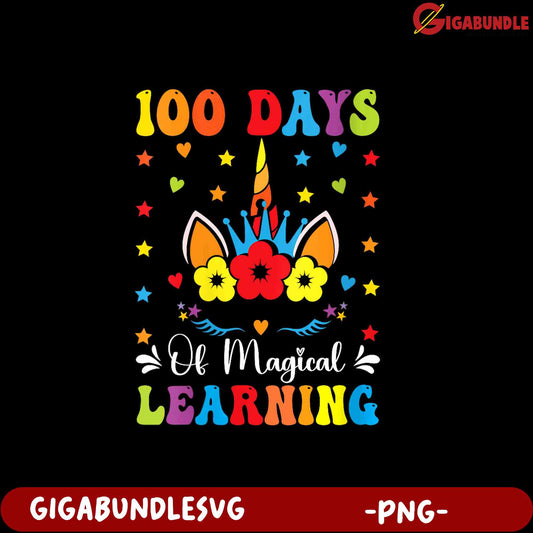 100 Days of Magical Learning Unicorn PNG Design