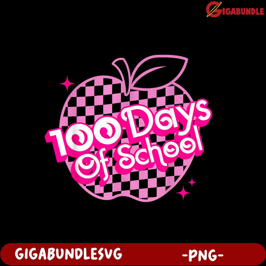 100 Days of School Apple Design PNG for Celebrations