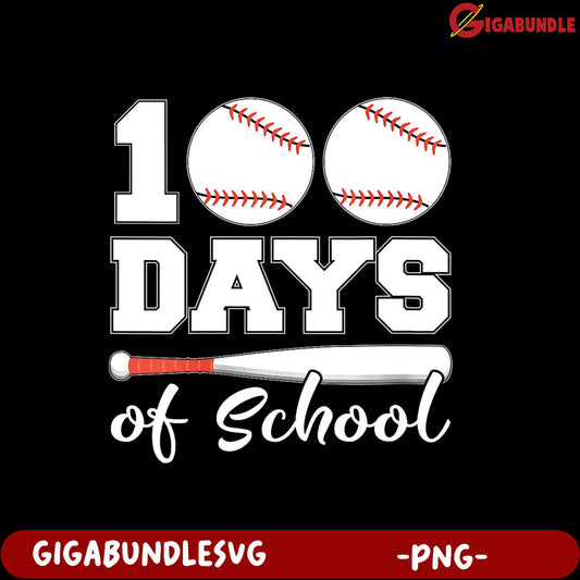 100 Days of School Baseball SVG PNG Design for Kids