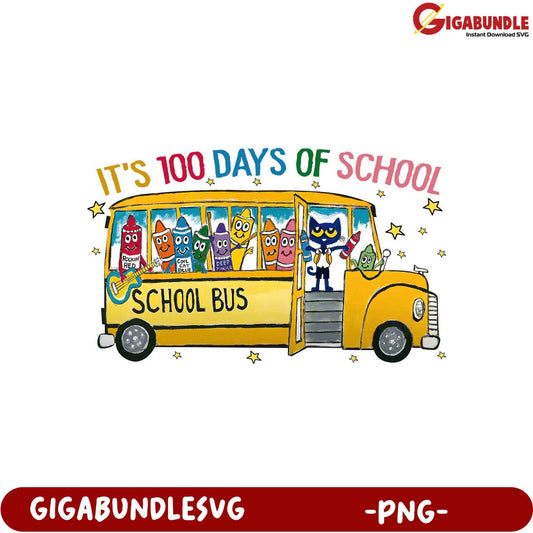 100 Days of School Celebration Bus PNG Design