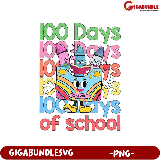 100 Days of School Crayon Fun PNG for Kids' Crafts