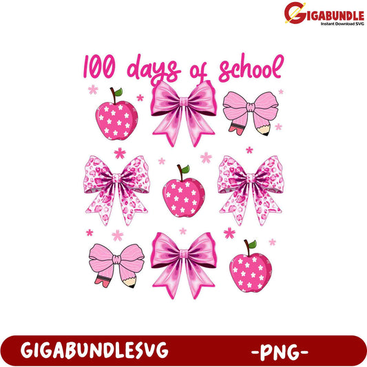 100 Days of School Cute Apple and Bow PNG Design