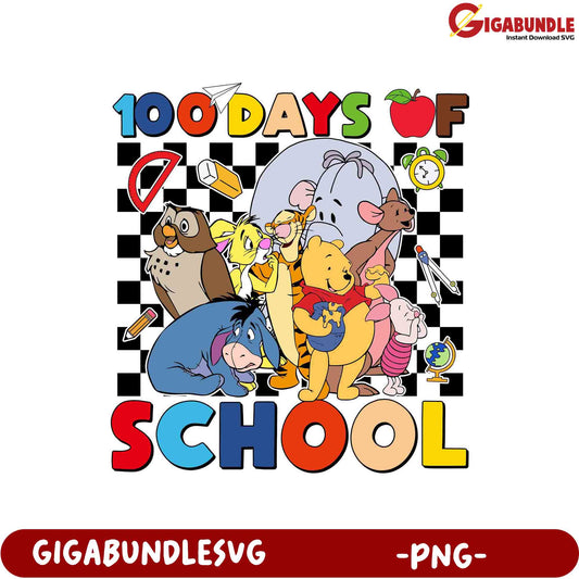 100 Days of School Cute Characters PNG Design for Kids