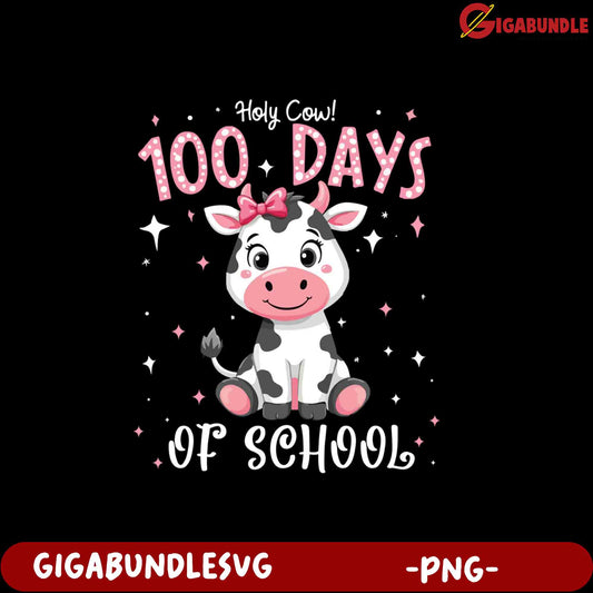 100 Days of School Cute Cow PNG Design for Kids