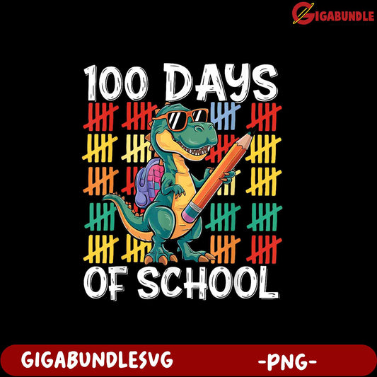 100 Days of School Dino Design PNG for Kids' Celebrations