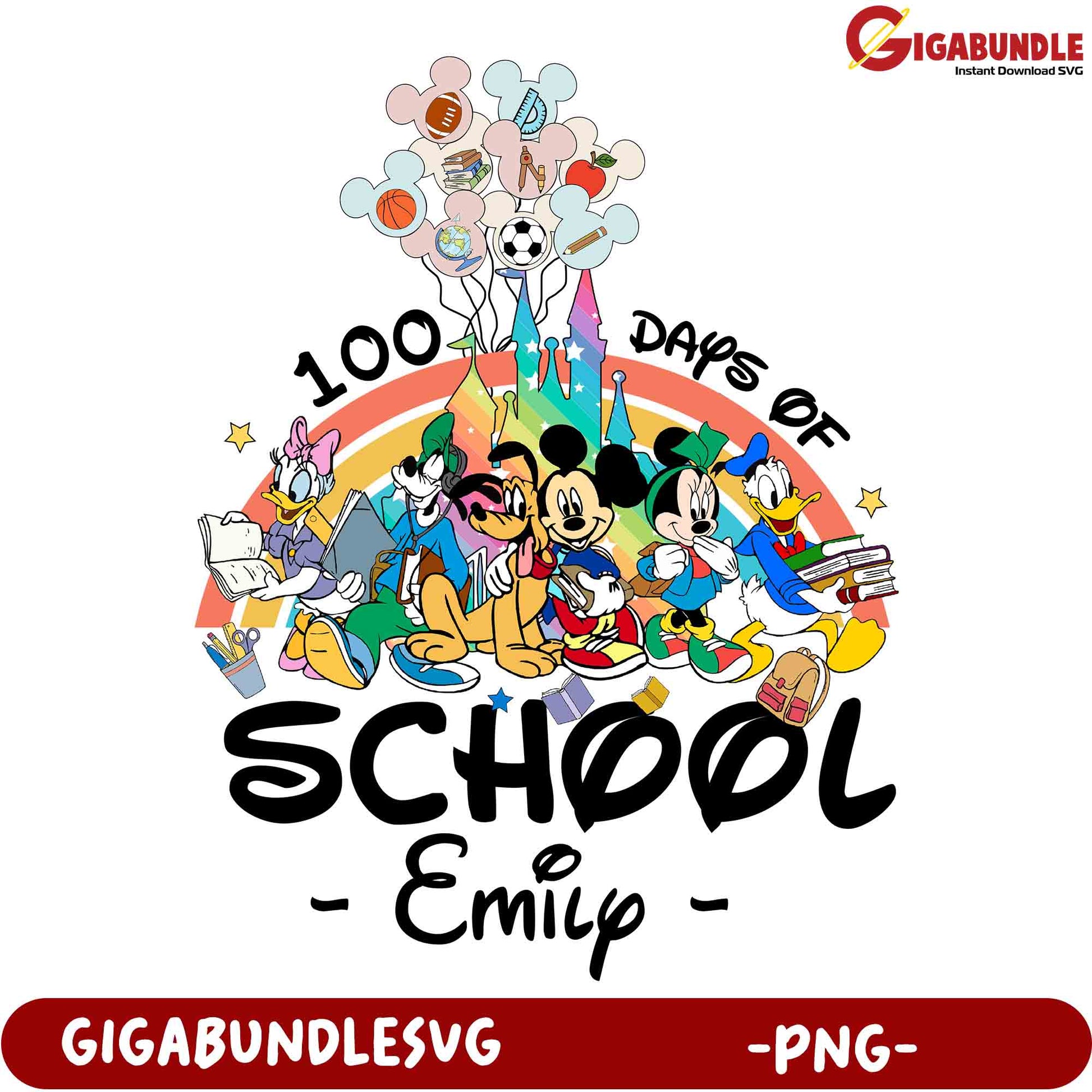 100 Days of School Disney PNG SVG Cut File