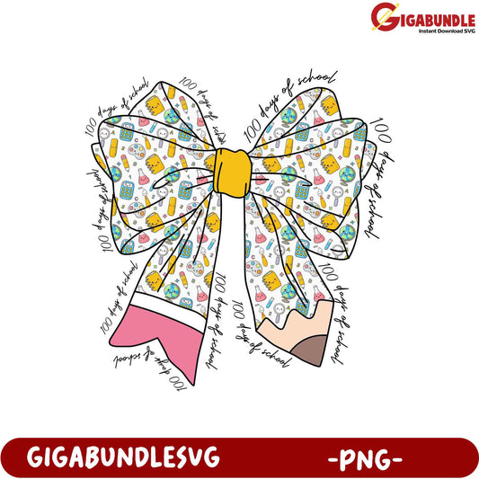 100 Days of School Fun Bow PNG Design for Kids
