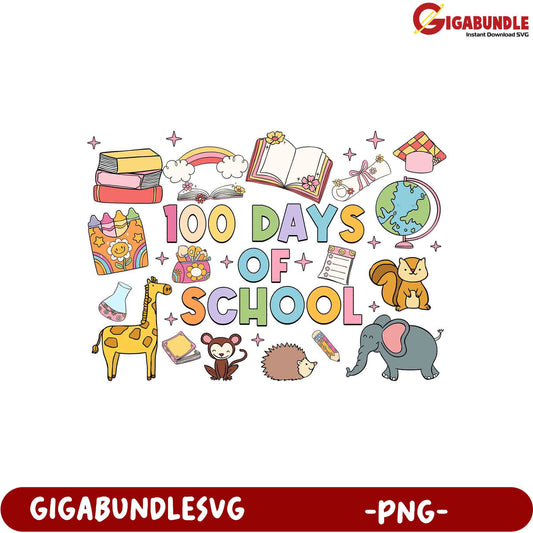 100 Days of School Fun Colorful PNG Design for Kids
