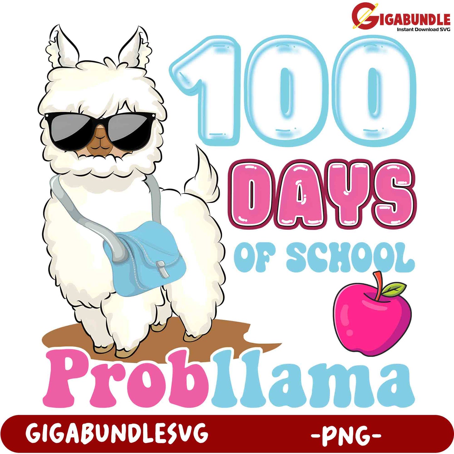 100 Days of School Llama PNG Image