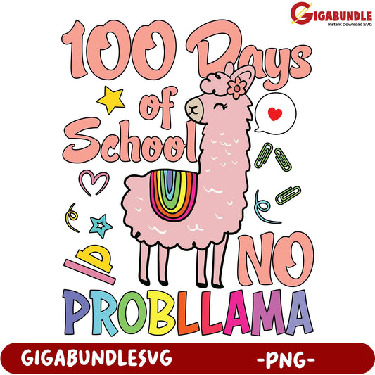 100 Days of School Llama PNG, Cute SVG design