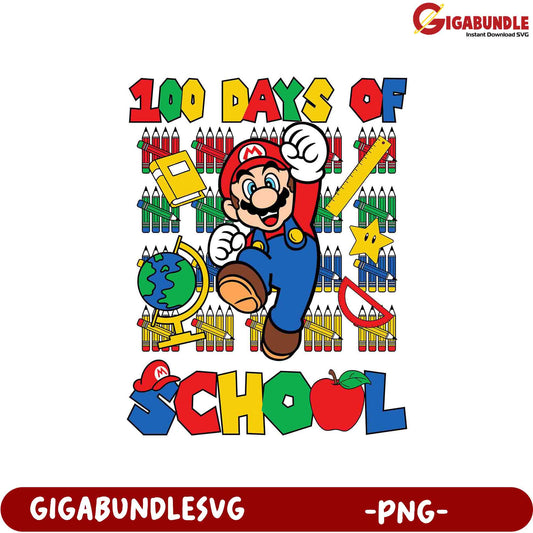 100 Days of School Mario PNG - Fun Back to School Design