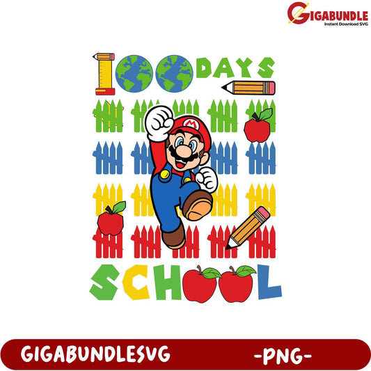 100 Days of School Mario PNG Artwork for Kids' Projects