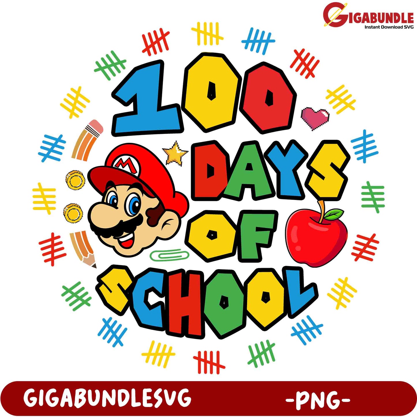 100 Days of School Mario PNG SVG