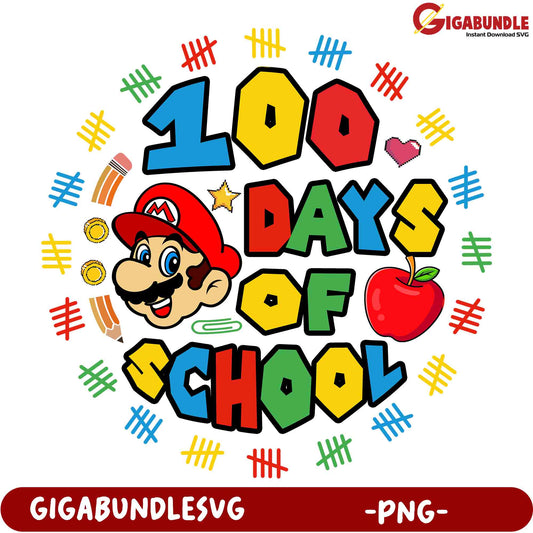 100 Days of School Mario PNG SVG