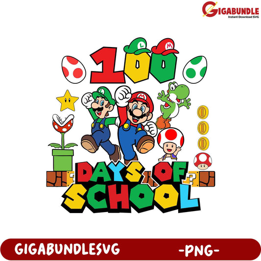 100 Days of School Mario Theme PNG for Kids' Crafts