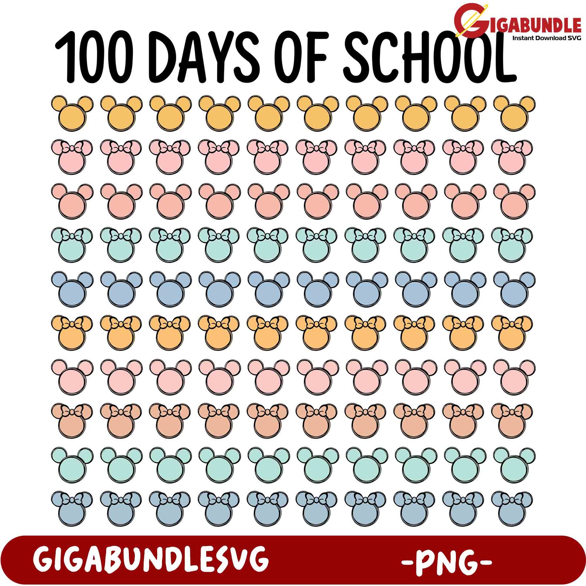 100 Days of School Mouse Ears PNG Printable