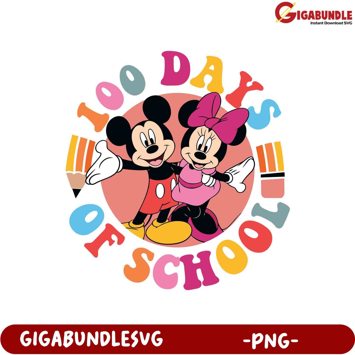 100 Days of School PNG Art Featuring Mickey & Minnie