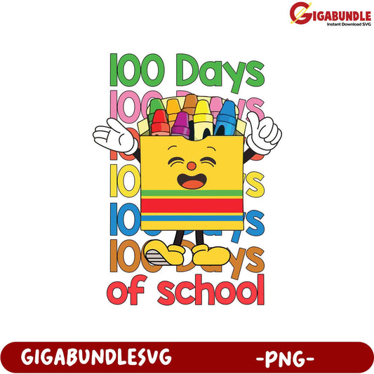 100 Days of School PNG Clipart with Happy Crayon Box