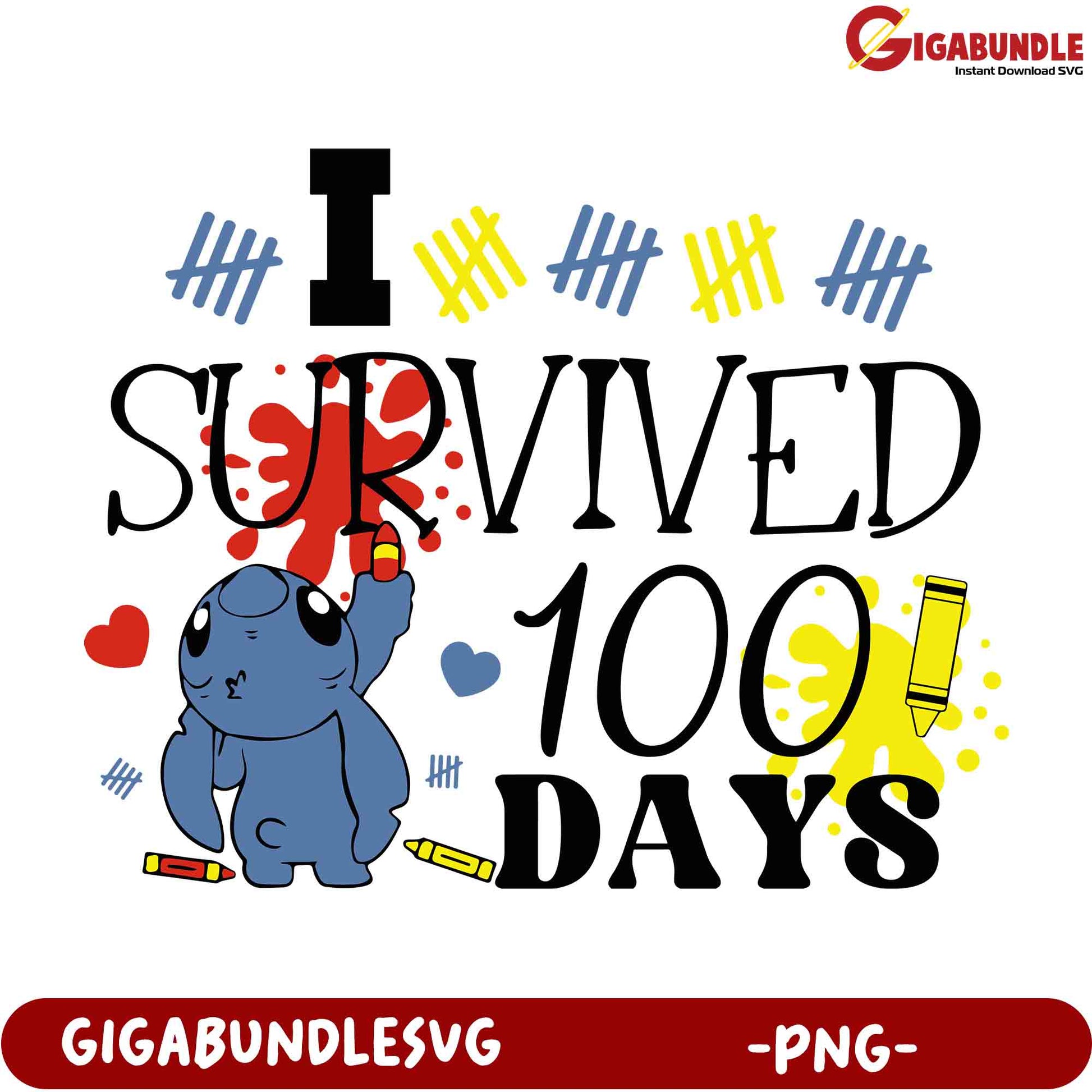 100 Days of School PNG Cute Stitch Design