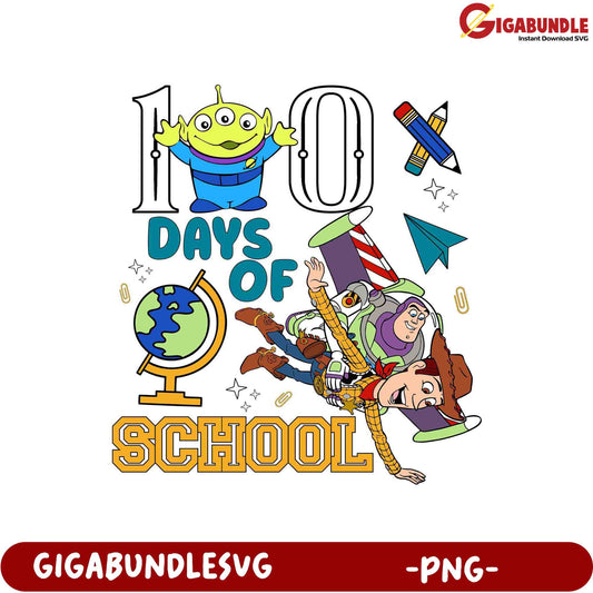 100 Days of School PNG Graphic with Toy Characters