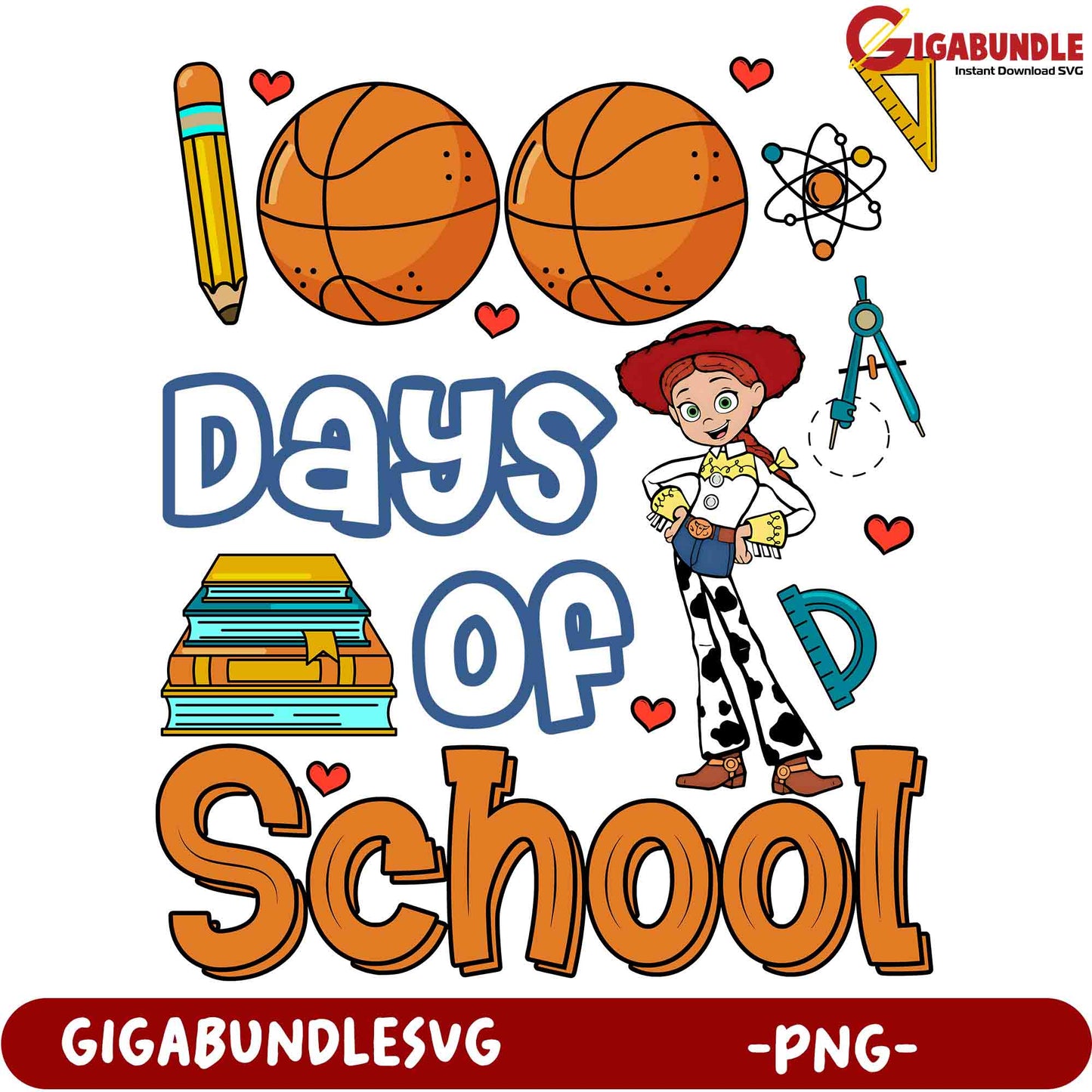 100 Days of School PNG Image with Jessie