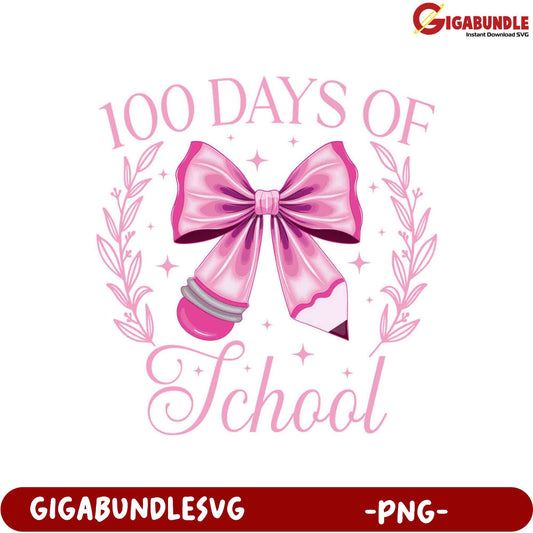 100 Days of School Pink Bow PNG Design for Kids