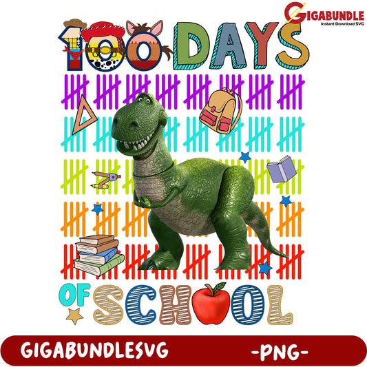 100 Days of School Rex PNG Printable