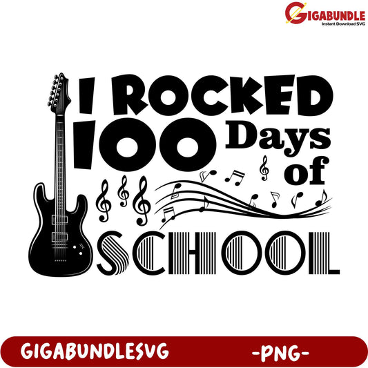 100 Days of School Rock Guitar PNG Design