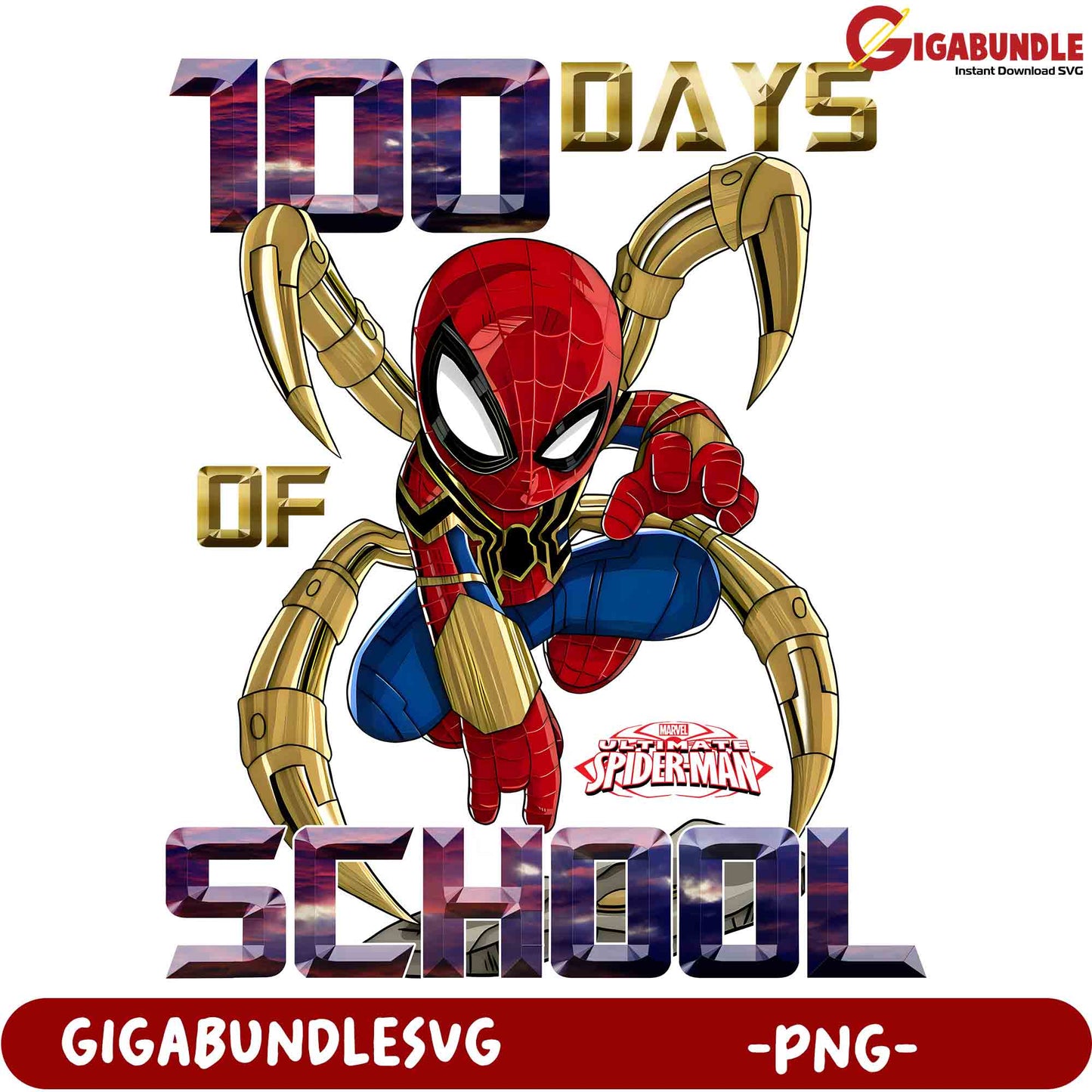 100 Days of School Spiderman PNG