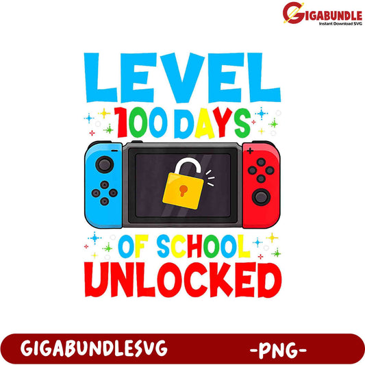 100 Days of School Unlocked - Fun Gaming PNG Design