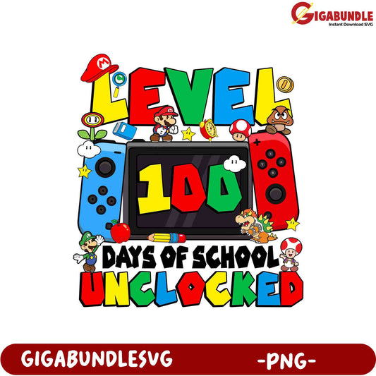 100 Days of School Unlocked Gaming PNG Design