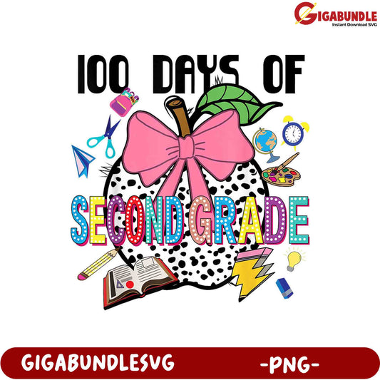 100 Days of Second Grade PNG Design for Kids' Crafts