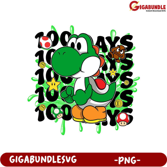 100 Days of Yoshi PNG Graphic - Fun Gaming Art Design