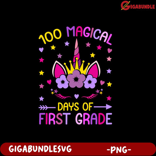 100 Magical Days of First Grade Unicorn PNG Design