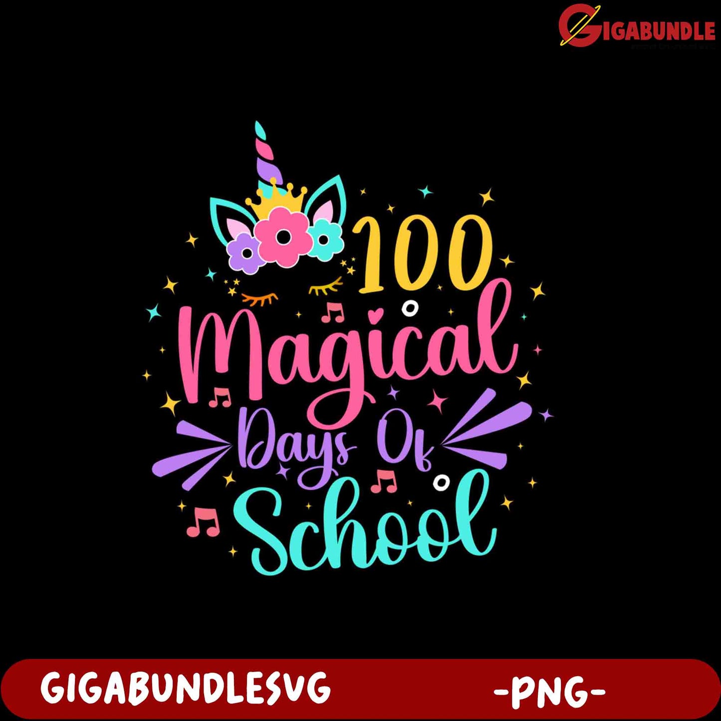 100 Magical Days of School Unicorn PNG Design