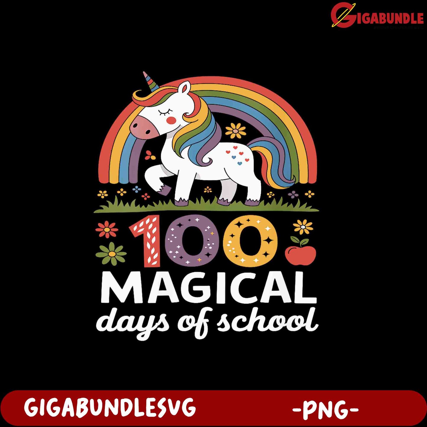 100 Magical Days of School Unicorn PNG for Kids