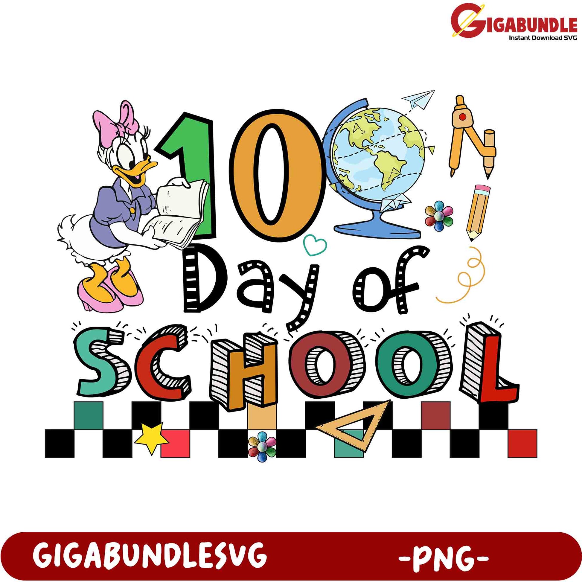 100th Day of School PNG Daisy Duck Design