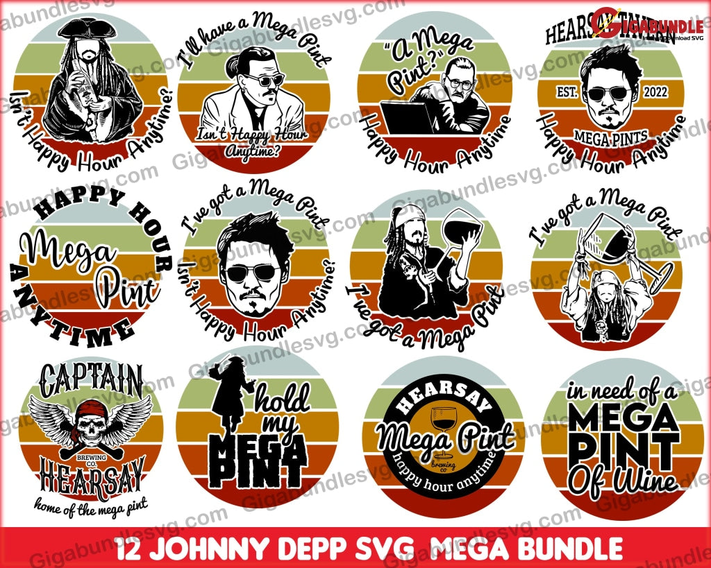 12 Bundle Johnny Depp Trial Svg Justice For Svg Mega Pint Hearsay Jack Sparrow Cricut Cut File