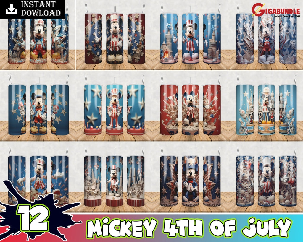 12 New 3D Mickey 4Th Of July Sublimation Tumbler Design Download Png 20 Oz Digital Wrap