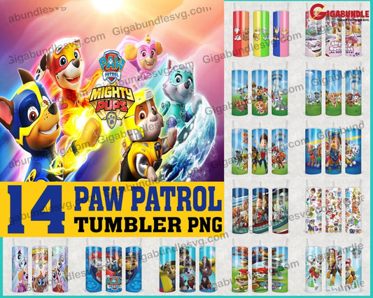 14 Paw Patrol Tumbler For Straight/tapered Png File Digital Download