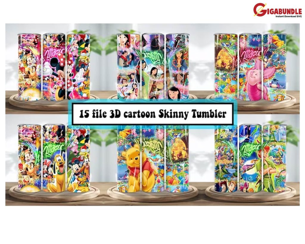 15+ Files Desisgns 3D Cartoon Tumbler Sublimation Bundle Styles Movie Character 20 Oz Design