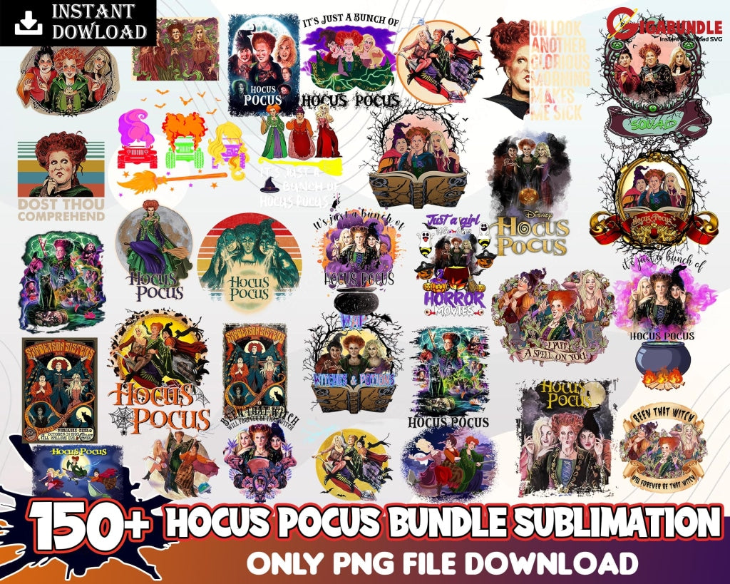 150+ New Bundle Sanderson Sisters Png Hocus Pocus Halloween Shirt Png Digital File Sublimation