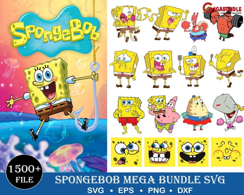 1500+ Spongebob Bundle Svg Png Dxf Eps