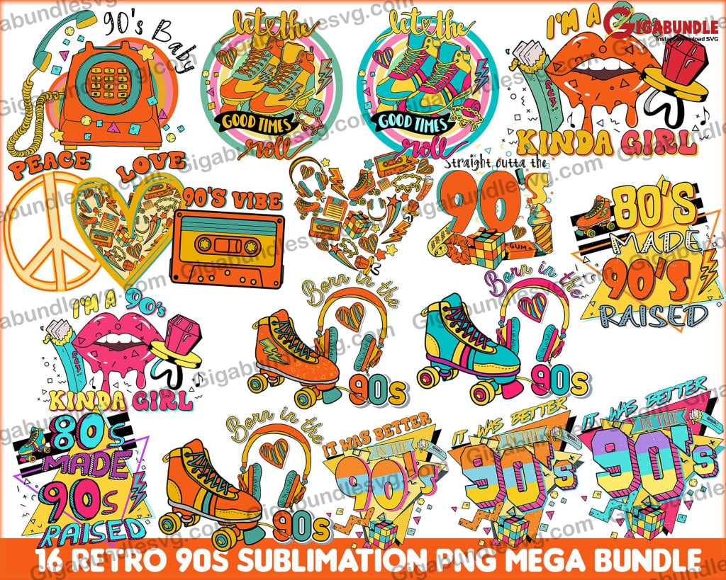 16 Retro 90S Sublimation Png Mega Bundle- Digital Download