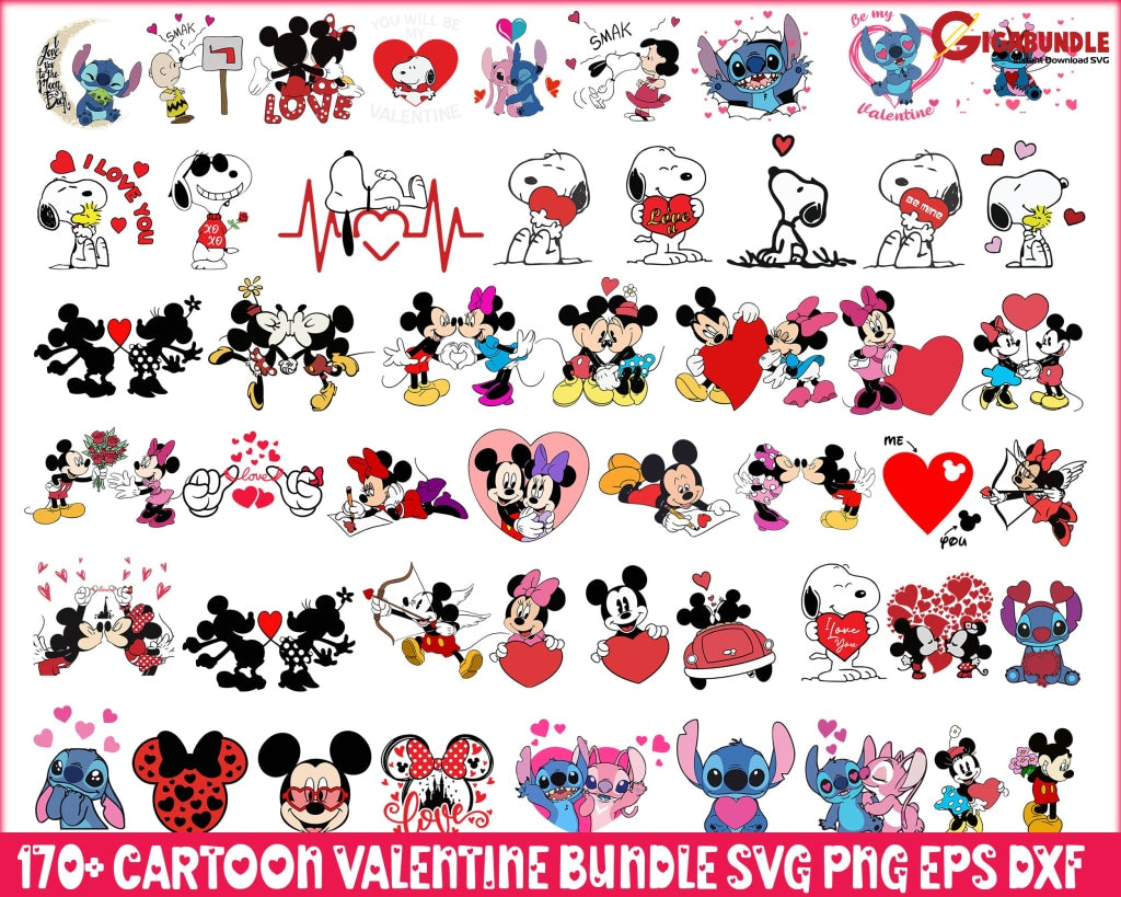 170+ Cartoon Valentine Svg Happy Valentines Day Png File Bundle Character Design Digital Download