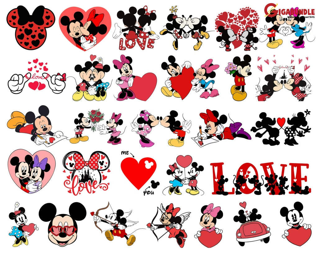 225 Disney Valentines Day bundle, Valentines Mickey, Valentines svg pn