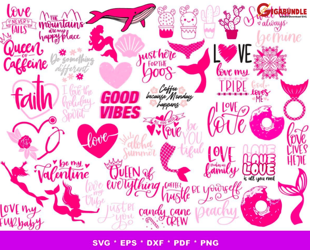 1700+ Love Pink Bundle Svg Png Dxf Eps