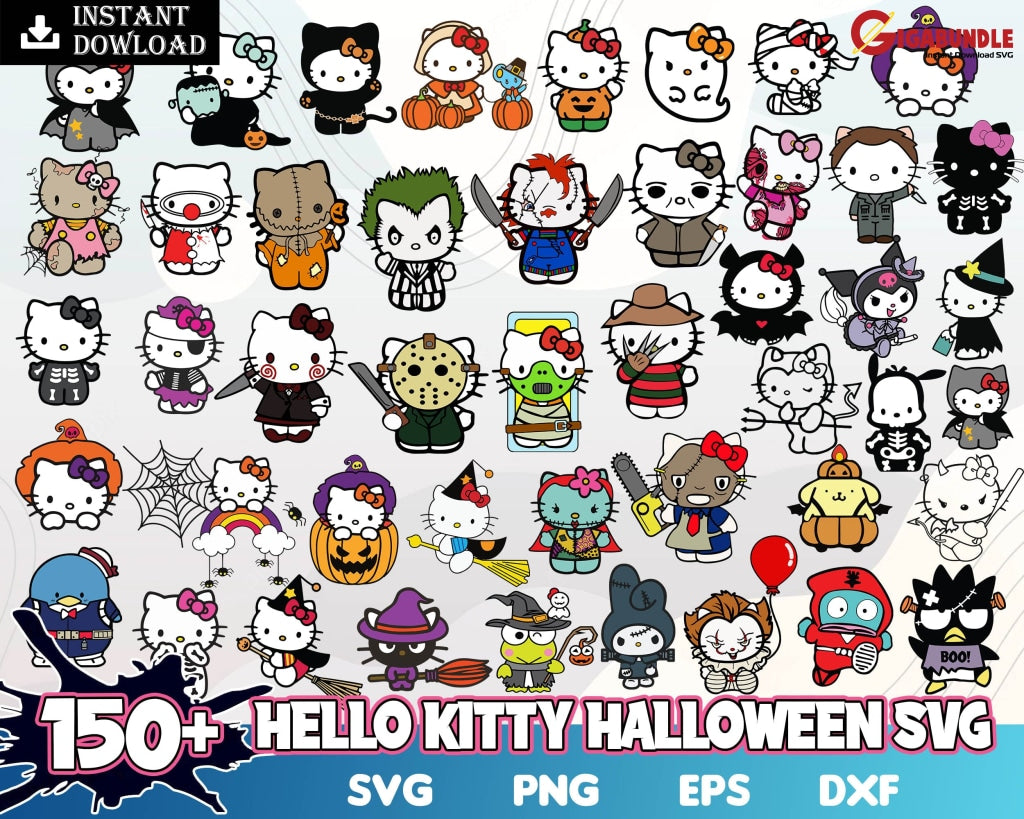 1800+ Halloween Hello Kitty Bundle Japanese Chibi Cartoon Characters; Layered Png Svg Eps Dxf Cut