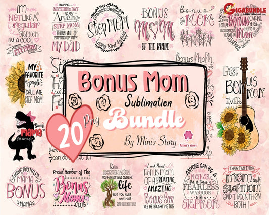 20 Bonus Mom Sublimation Png Life Girl Mama Gift For Shirt