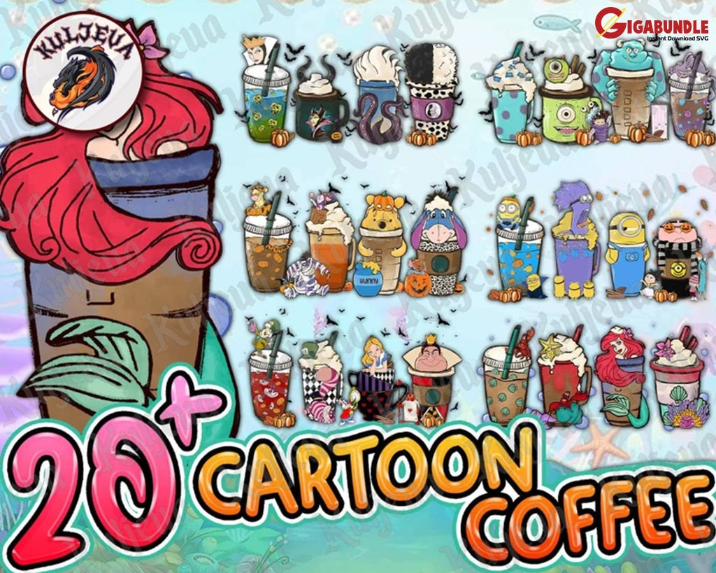 20+ Cartoon Coffee Png Bundle Funny Movie Hand Drawn Halloween Fall Instant Download